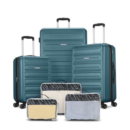 Image of American Tourister Westridge Luggage Set - 3 Piece Set - 20 inch Carry-On, 24 inch & 28 inch Checked Luggage with 360 Spinner Wheels - Expandable Suitcases for Extended Travel - Includes 3 Packing Cubes - Teal