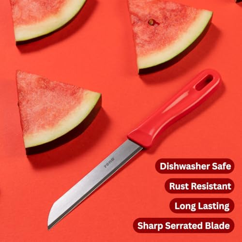 Image of Rena 5 Piece 90 mm Kitchen Knife Set, Sharp Serrated Stainless Steel Knife Set for Kitchen Use, for Fruits, Vegetables, Bread. Rust Resistant, Dishwasher Safe, Durable & Long Lasting