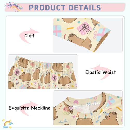 Cute Capybara Birthday Party Pattern Cute Pajama Sets Long Sleeve Top and Pants, Snug Fit Sleepwear for Night Wears4