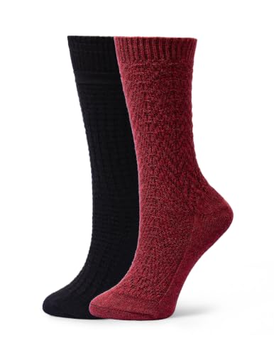 Image of HUE Women's Merino Wool Blend Crew Boot Breathable Natural Temperature Regulating Moisture Wicking Athletic Socks 2 Pair Pack