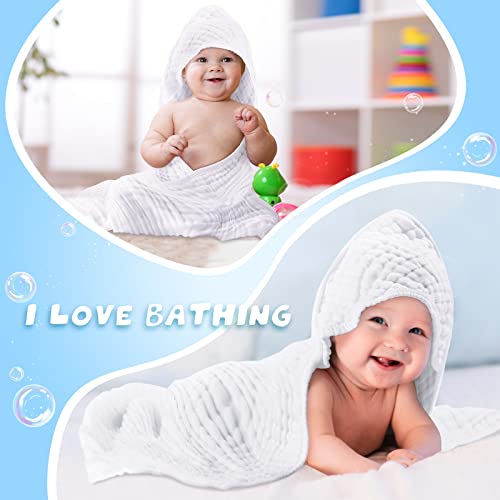 Muslin Cotton Hooded Baby Bath Towel Sets Large 32 X 32 Inch Soft Unisex Bath Towels Bulk For Babies, Toddler, Infant, Newborn, Baby Gifts For Girl Boy (White, 4 Pieces) #TOP5