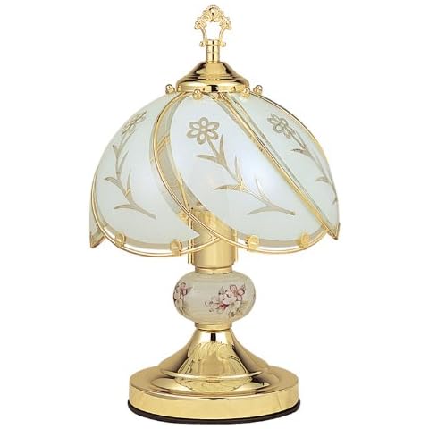 OK Lighting White Glass Floral Theme Gold Brushed Base Touch Lamp 14.25" h Cover