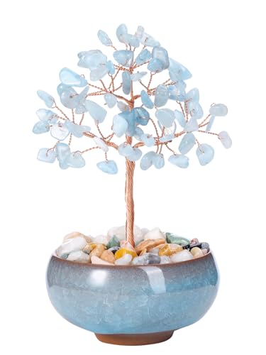 PESOENTH Crystal Tree of Life, Aquamarine Feng Shui Decor