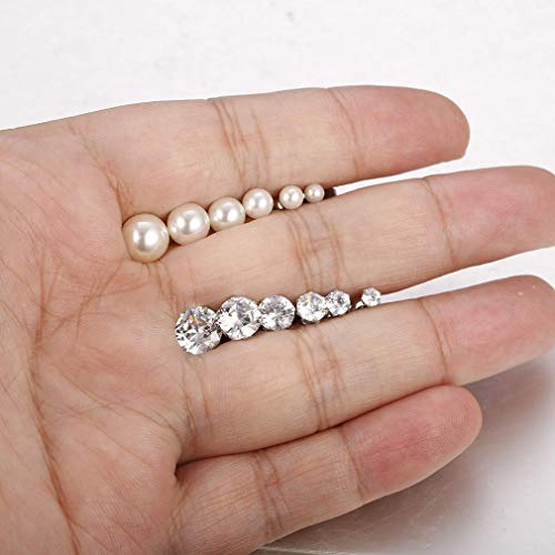 Spiritlele 12 Pairs 3-8Mm Pearl Stud Earrings Set Assorted Cubic Zirconia Crystal Pierced Earrings For Women Girls #TOP5