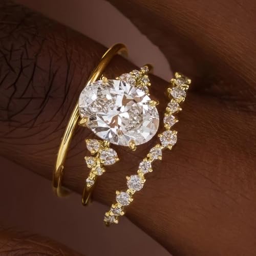 3 PCS Gold Plated White Cubic Zirconia Engagement Rings Wedding Bridal Band Promise Rings Evening Parties Anniversary Valentine's Day Gifts Eternity Bands for Women