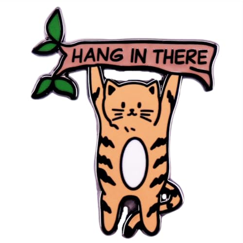 Ficsowy Cute Cat Enamel Pin, Motivational Encouragement Pin Cartoon Animal Lapel Pin for Gift Women, Kids, Boys, Girls (Orange)
