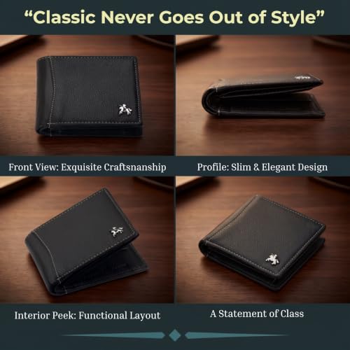 Image of LONDON ALLEY Slavia Black Leather Wallet for Men, 6 Card Slot | RFID Protected