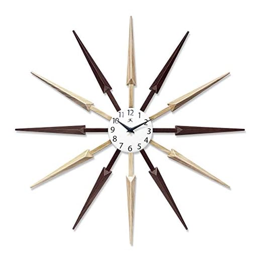 Infinity Instruments Celeste Starburst Wall Clock, Retro Midcentry Spoke Design, Easy to Hang Keyhole, 24 Inch, Dark Wood