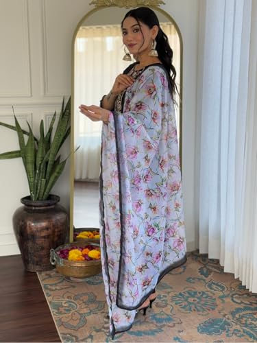 Image of Naixa Women's Black Rayon Embroidered Straight Kurta with Rayon Pant and Taby Printed Dupatta Sets (NX-673)