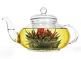 Clear Glass Teapot Set, 51 Ounce / 1500 Milliliter Stylish Borosilicate Water Kettle with Removable Strainer and Infuser Lid For Flower or Loose Tea