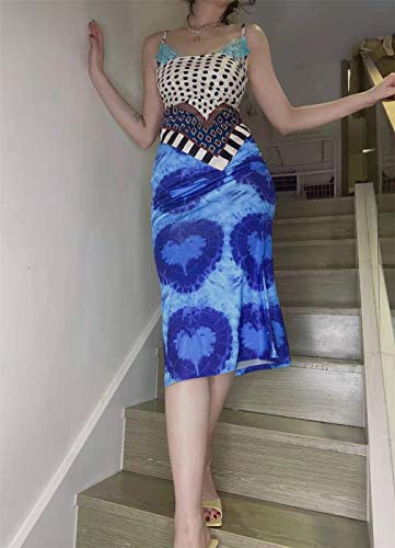 Women's E-Girl Bohemian Midi Skirt Y2K High Waist Printed A-Line Skirts Summer Party Long Pencil Skirts Dress For Women (Blue#2, M) #TOP2