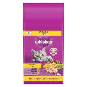 WHISKAS Adult Dry Cat Food – Indoor With Real Chicken, 1.5kg Bag