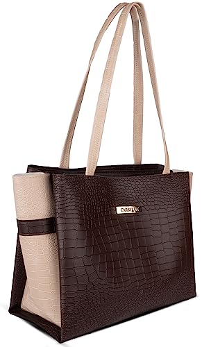 Carrylux Dual Tone Large Capacity Croco Pattern Tote Handbags Purses Shoulder Bag For Womens