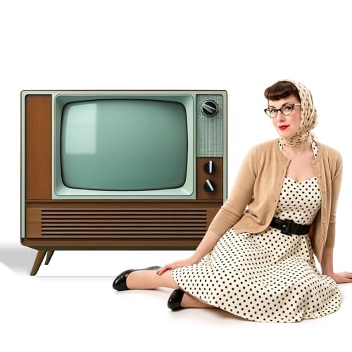 APUDWN 2.6 Ft Old TV Cardboard Cutout Standee Life Size Vintage Television Photo Booth Props Retro 1950s TV Stand Up Backdrop for Theme Party, Classroom, Home Theater, Stage and Game Room Decor