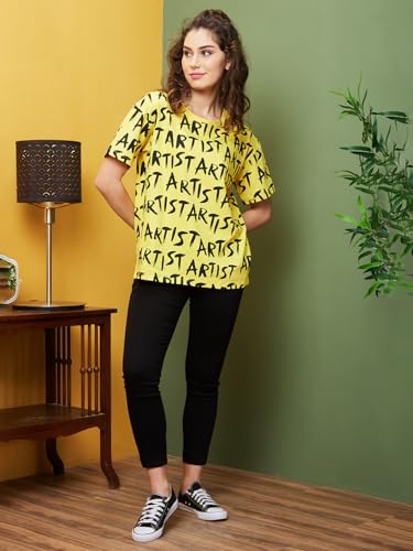 Image of Globus Women Pink Boxy Fit Typography Cotton T-Shirt-3639407001