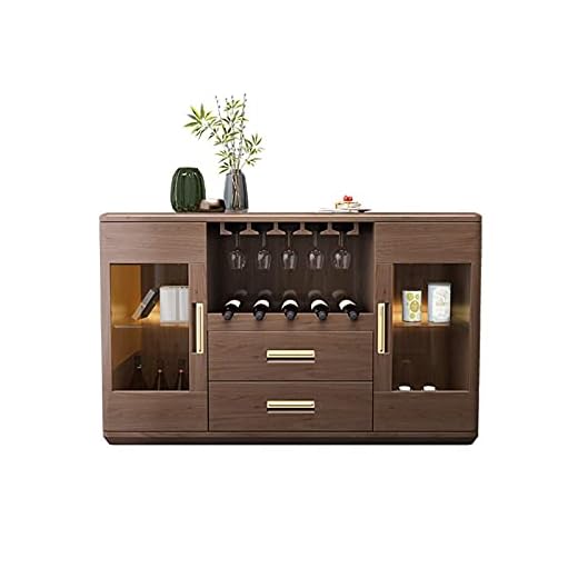 Tolalo Buffé Server skänk, 57.4 Buffé Buffé Buffé Buffé Barket Barken, med 2 glasdörrar, 2 lådor, for kök matsal (valnöt)