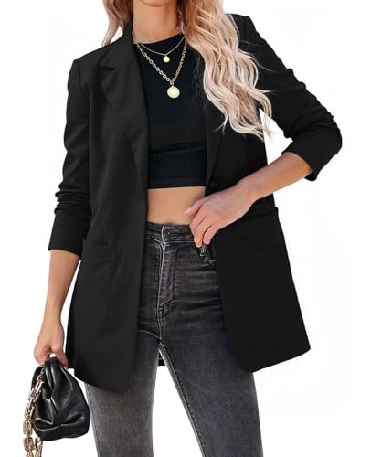MINTLIMIT Women Blazer Jacket Suit Casual Work Office Long Boyfriend Blazer for Women Long Button Front Basic Suit Jackets