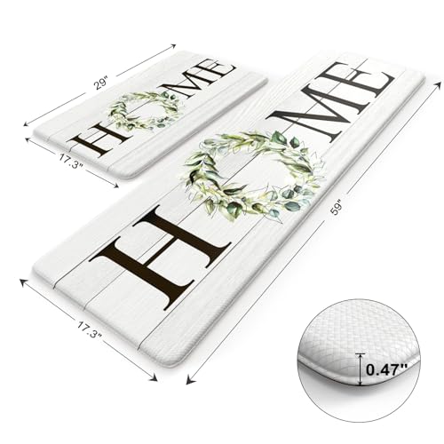 KIMODE Farmhouse Kitchen Mat 2PCS Anti Fatigue Kitchen Runner Rug Sets Non-Skid Waterproof Kitchen Floor Mat Cushioned Comfort Foam Standing Mat for Office,Laundry,Sink,Home