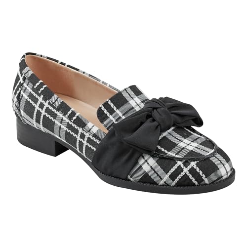 Bandolino Women's LINDIO Loafer, Black/White Tartan Plaid 001, 9