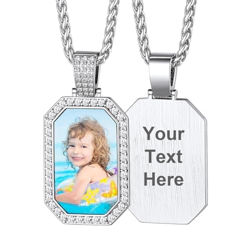 Custom4U Picture Necklace Personalized Photo for Men Women Steel/18K Gold Plated/Black Custom Angel Wings/Heart Pendant Necklace with Picture Memory Circle Chain 18-30 Inch,Hip Hop Jewelry+G