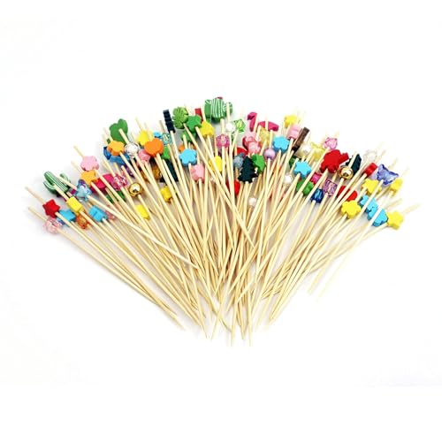 Stuzzicadenti Decorativi, 100 Pezzi Stuzzicadenti per Feste, Stuzzicadenti da Cocktail Spiedini, Decorazioni Adatti per Bar, Feste, Carnevali, Grigliate, Spiedini di Frutta (12cm)