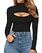 MANGOPOP Women's Mock Neck Cutout Front Bodysuit Long Sleeve Turtle Neck Body Suits Sexy Tops Black L