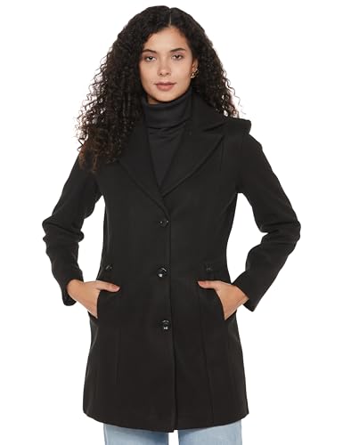 Image of Qube By Fort Collins Women's Semi-Long Tweed Coat with Knitted Finish - Elegant Winter Outerwear for Casual and Formal Looks