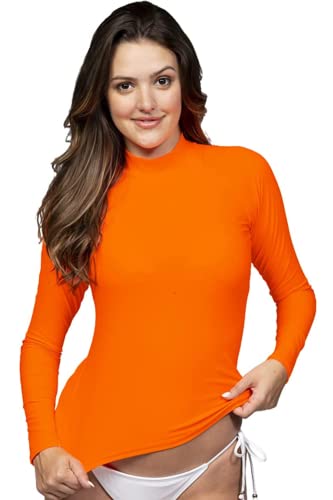 INGEAR Women's UV Sun Protection Long Sleeve Rash Guard Wetsuit Swimsuit Top (Orange, Medium)