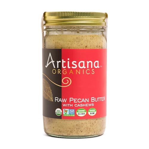 Artisana Organics Raw Pecan Butter with Cashews - No Sugar Added, Just Two Ingredients - Vegan, Paleo, and Keto Friendly, Non-GMO, 14oz Jar