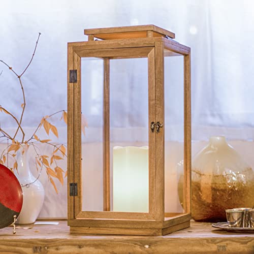 Faroles decorativos grandes – Faroles de madera impermeables IP65 de 25 pulgadas, con velas sin llama, farol decorativo para decoración del hogar, interior y exterior, porche delantero, jardín, estilo