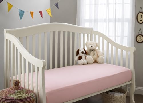 Image of American Baby Company 100% Natural Cotton Fitted Crib Sheet 52 inch x 28 inch - Soft, Breathable, Hypoallergenic & Gentle Toddler Bed Sheet, Pink, Neutral for Boys & Girls | 100% Natural Cotton Crib and Toddler Bed Sheets, Soft, Breathable & Hypoallergenic, Gentle on Skin, Neutral for Boys & Girls