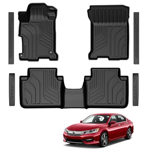 LUMWAY Floor Mats for 2013-2017 Honda Accord Sedan (Not for Vinyl Floors) TPE All Weather Durable Floor Liners Door Sill Guards for Accord Accessories