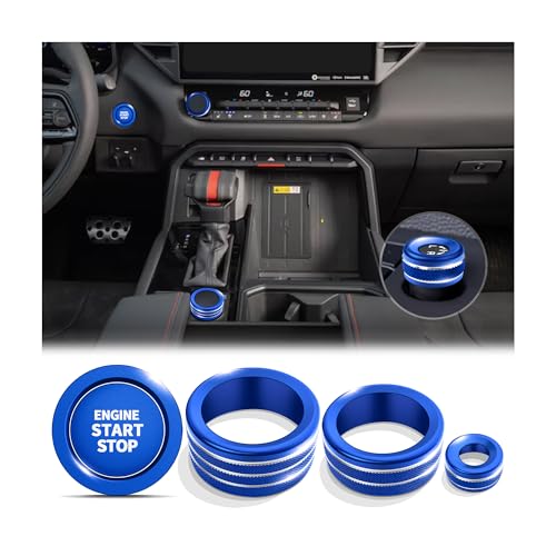 Polodunn for Toyota Tundra 2022-2025 2026 & Sequoia 2023-2025 2026 Accessories, Aluminum Alloy Knob Cover Trim 5-Piece/Set (Blue, Fit 14-inch Display Screen) - Push Start, 4WD, Volume & Rear Mirror