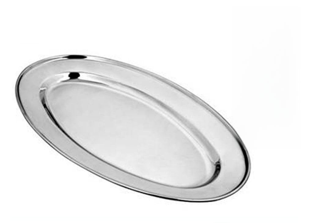 Plateaux ovales en acier inoxydable 50 cm DRW lot de 6 grands plats inox de présentation