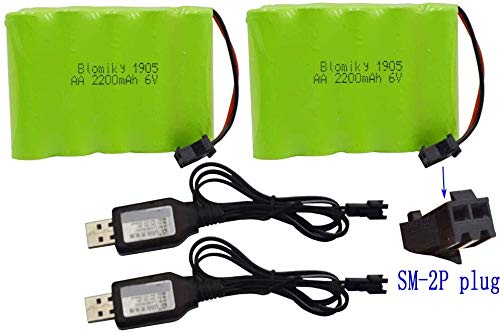 Blomiky 2 Pack 6.0V 2200Mah Nimh Rechargerable Battery With Sm-2P Black 2 Pin Plug And Usb Charger Cable Fit For Rc Car Vehicles Trucks 6V Nimh 2 #TOP3