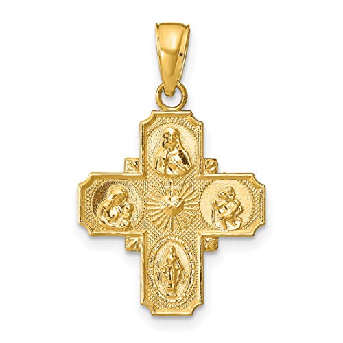 Solid Four Way Cross Cruciform Pendant in Real 14k Yellow Gold 20x18mm