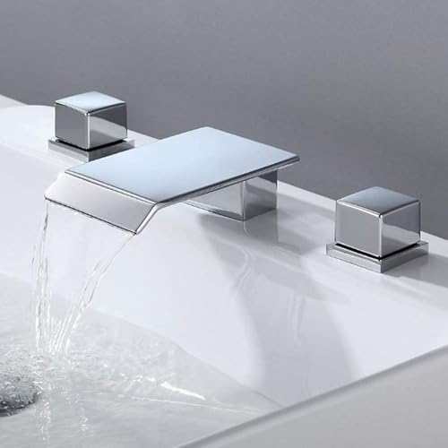 Robinet de bassin haut de gamme cascade chrome double commande pour lavabo 3 trous - 2