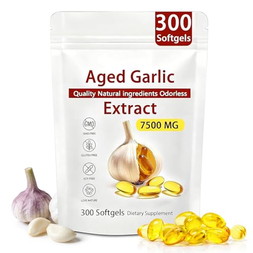Aged Garlic Extract - 7500mg Odorless Per Servings, Potent Antioxidant Supplement, Immune Support, Vegetarian, All-Natural, Non-GMO, 300 Softgels