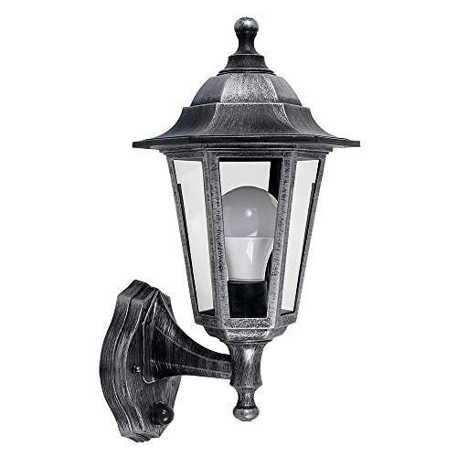 MiniSun | Traditional Brushed Silver and Black Security Wall Lantern with Integrated PIR Motion Sensor | Outdoor Wall Lights, Home Décor & Improvement Essential | Includes 6W LED Bulb
