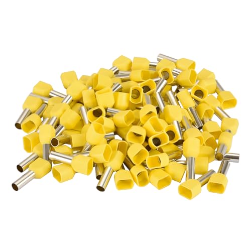 Heschen Zwillings-Crimp, TE6014, AWG10*2/2 * 6mm², Zwillings-Aderendhülsen, Zwillings-Aderendklemmen, Länge 14mm, gelb (100)