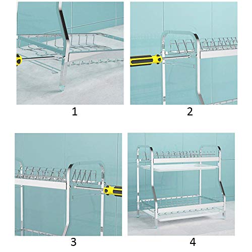 Scolapiatti a Tre Livelli in Acciaio Inox con Vassoio raccogligocce - 42x27x60 cm, Colore Argento, Ideale per la Cucina, Soluzione salvaspazio.