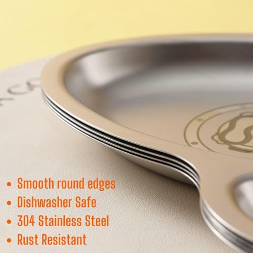 Happy Hues® Stainless Steel Divided Meal Plate Tray-3 Compartments Dinner Dish for Baby (Rocket)