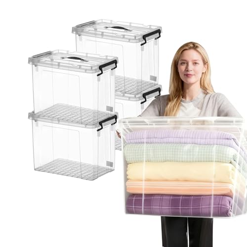 Image of 4 Pack Clear Storage Bins with Lids, 60 Qt-Stackable Plastic Organizer for Home, Office, Garage, BPA-Free, Heavy-Duty, See-Through Containers with Secure Latches & Handles