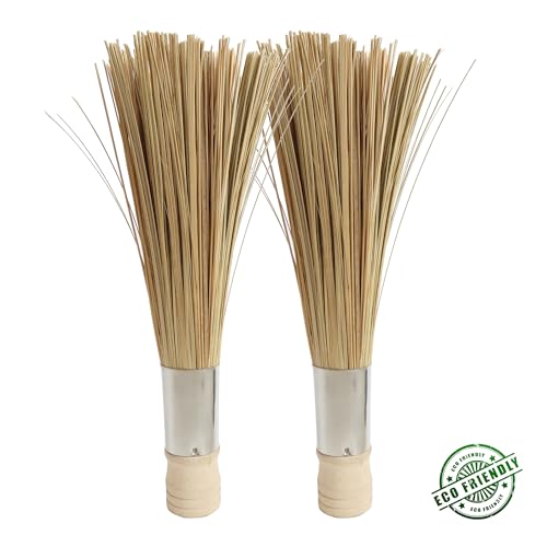 LSZSSJ9.84-inch natural bamboo brush kitchen cleaning brush, used to clean grills, pans, and stoves, without damaging The surface, 2 bamboo brushes