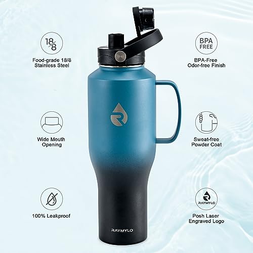 Insulated Water Bottle 40oz (Cold for 48 Hrs), Stainless Steel Water Bottle with Handle & Straw Lid & Paracord Handle, Triple Wall Vacuum Leakproof Travel Flask, Fit in Any Car Cup Holder