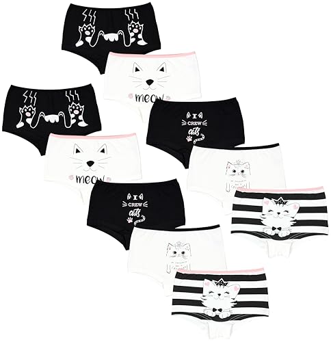 TupTam Braguitas Niña Algodón – Pack de 10 Culottes Cómodos y Transpirables para Escuela, Deporte y Uso Diario, Pantalones Cortos Gatos Crema Negro, 116-122