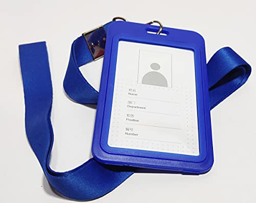 Image of Abha International Plastic ID Card Holder with Premium Lanyard for Office /School (Vertical) (Blue, Pack of 10pcs.)