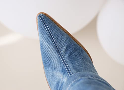 Reitoye Womens Western Cowboy Denim Knee High Boots Fold Over Chunky Mid Heel Boot Us 7 #TOP7