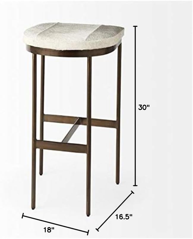 Mercana Furniture & Decor Millie 16.5L x 18.0W x 30.0H Light Gray Hair On Hide Seat W/ Brass Frame Bar Stool