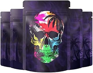 60 Pieces Mylar Ziplock Bags, Resealable Mylar Bags Safe Aluminum Foil Food Storage Bags for Foods, Candy, Tea, Accessories (9.5 x 13.8cm, Colourful Skull)